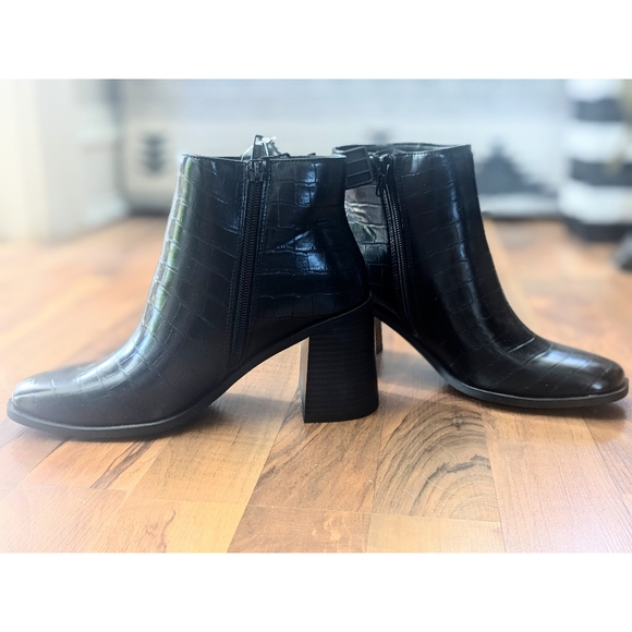 Black Croc-Embossed Ankle Boots - Picture 6 of 6